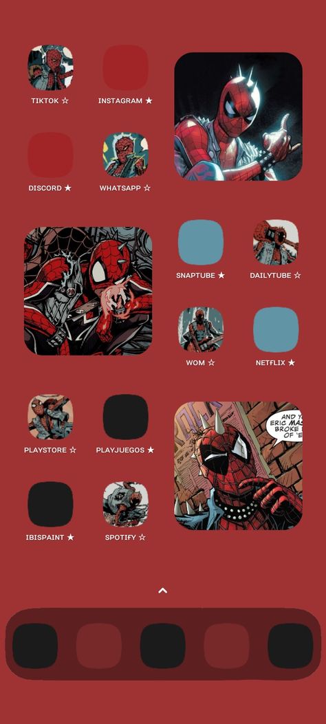 Spiderpunk Phone Theme, Spider Punk Homescreen, Marvel Phone Layout, Spider Man Themed Phone Layout, Pretty Homescreen, Marvel Homescreen, Punk Tactics, Lockscreen Themes, Phone Widgets