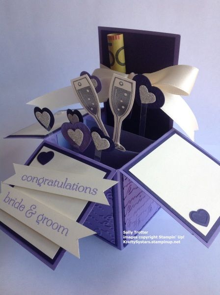 Wedding Card in a Box - Sally Trotter, Card in a Box, wedding, Lovely Lilac, Concord Crush, Very Vanilla Wedding Shower Cards, Pop Up Box, Exploding Box Card, Invite Ideas, Pop Up Box Cards, Step Cards, Box Cards, Shaped Cards, 3d Cards