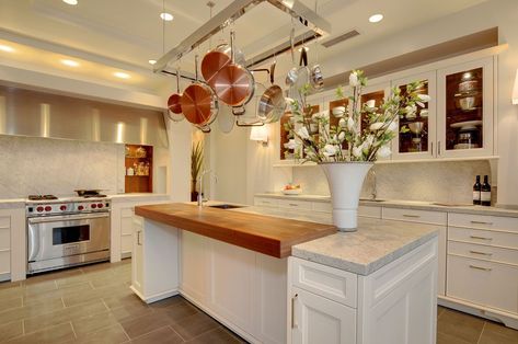 Butcher block and quartz countertops ... Butcher Block And Quartz Countertops, Contrasting Kitchen Island, Butcher Block Kitchen Island, Granite Kitchen Island, Butcher Block Island Kitchen, Replacing Kitchen Countertops, Butcher Block Island, Kitchen Improvements, Butcher Block Kitchen