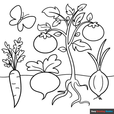 Free printable vegetables coloring page Inkleur Prente, Plant Coloring Pages, Vegetables Drawing, Vegetable Crafts, Flower Coloring Sheets, Vegetable Coloring Pages, Vegetable Drawing, Farm Coloring Pages, Garden Coloring Pages