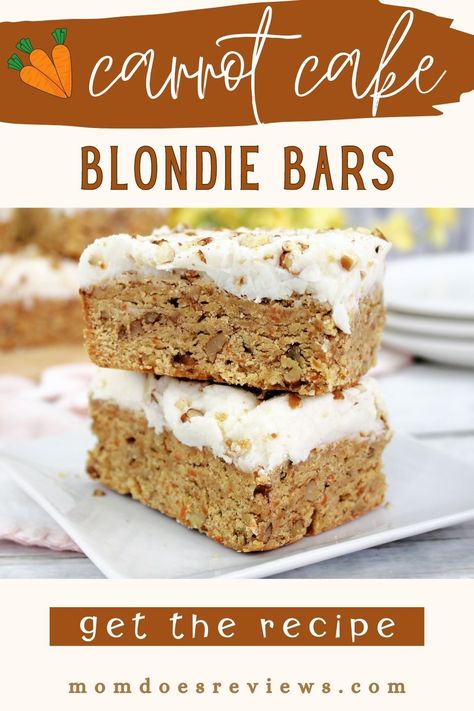 Carrot Blondies Recipe, Carrot Cake Blondies, Blondies Bars, Pecan Carrot Cake, Carrot Cake Bars Recipe, Dessert Flavors, Spiced Carrot Cake, Blondie Bars, Carrot Cake Bars