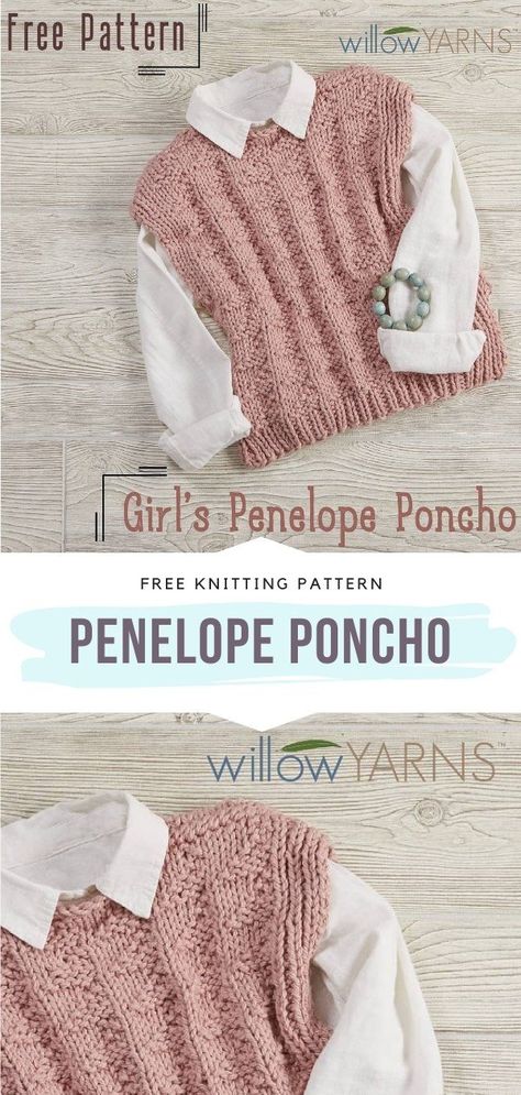 Poncho Knitting Patterns Free, Free Childrens Knitting Patterns, Easy Poncho Knitting Pattern, Free Baby Sweater Knitting Patterns, Knit Vest Pattern Free, Girls Poncho, Baby Cardigan Knitting Pattern Free, Kids Knitting Patterns