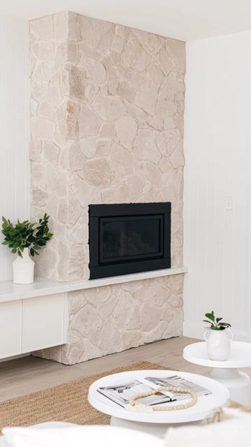 Sandstone Fireplace, Sunrise Home, Cottage Shabby Chic, Beach House Interior, Indoor Fireplace, Home Fireplace, Fireplace Design, A Living Room, Fireplace Surrounds