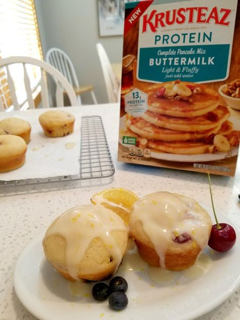 Protein Pancake Muffins with Lemon Protein Glaze ⋆ Exploring Domesticity Krusteaz Protein Pancake Mix Recipes, Protein Pancake Muffins, Pancake Mix Muffins Recipe, Krusteaz Pancake Mix Recipes, Krusteaz Pancakes, Pancake Mix Uses, Pancake Mix Muffins, Krusteaz Pancake Mix, Lemon Protein