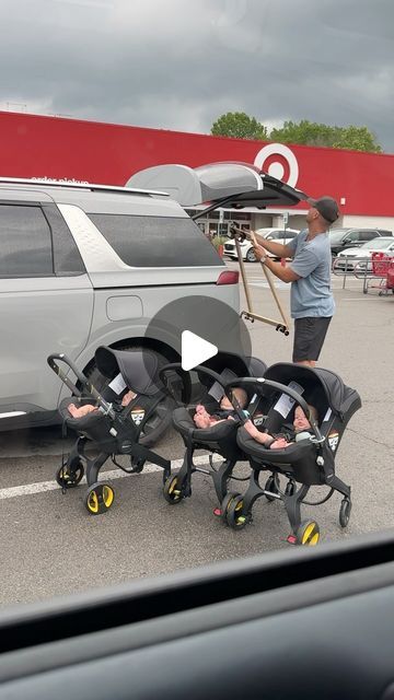 Jordan Flom on Instagram: "Triplet Dad solves Stroller Problem! 😲 #stroller #triplets #target #shopping #mom #baby #cute #dad" Triplet Stroller, Multiple Births, Twin Strollers, So Confused, Triplet Babies, Okay Okay, Discipline Kids, No Excuses, The Power Of Love