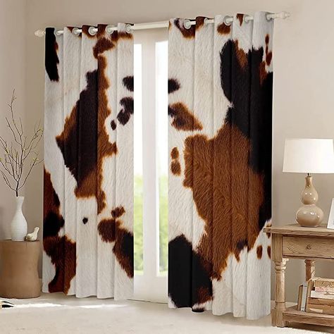 Western Curtains, Window Curtain Designs, Cowhide Decor, Western Bedroom Decor, Western Bedroom, Cowhide Print, Kids Curtains, Toddler Furniture, Curtain Designs