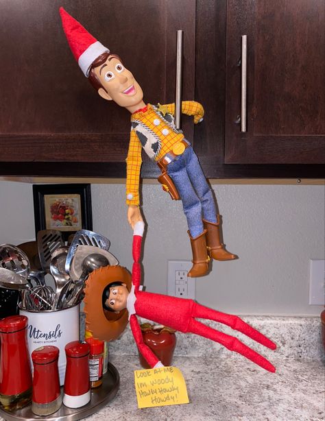 Elf On The Shelf Ideas For Toddlers Arrival, Awesome Elf On The Shelf Ideas, Xmas Elf, Elf Fun, Elf Ideas, Woody Toy Story, Pictures Ideas, Christmas Stuff, Diy Shelves