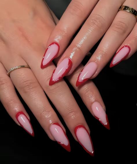 Pink And Red French Nails, Red French Nails, French Tip Nail Designs, Red French, Short Square Acrylic Nails, Burgundy Nails, Unique Acrylic Nails, Square Acrylic Nails, Prom Nails