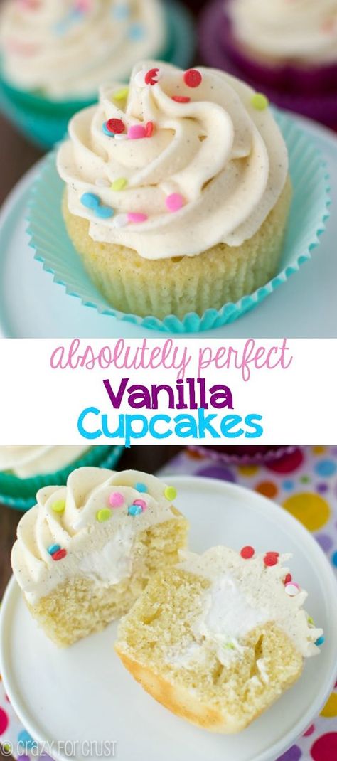 The Perfect Vanilla Cupcake Recipe - I absolutely love how good they taste! And the frosting is PERFECT! Recipe For 6 Cupcakes, 6 Cupcake Recipe, Cupcake Recipes For Kids, Moist Vanilla Cupcakes, Vanilla Cupcake Recipe, Buttercream Cupcakes, Torte Cupcake, Meringue Buttercream, Swiss Meringue