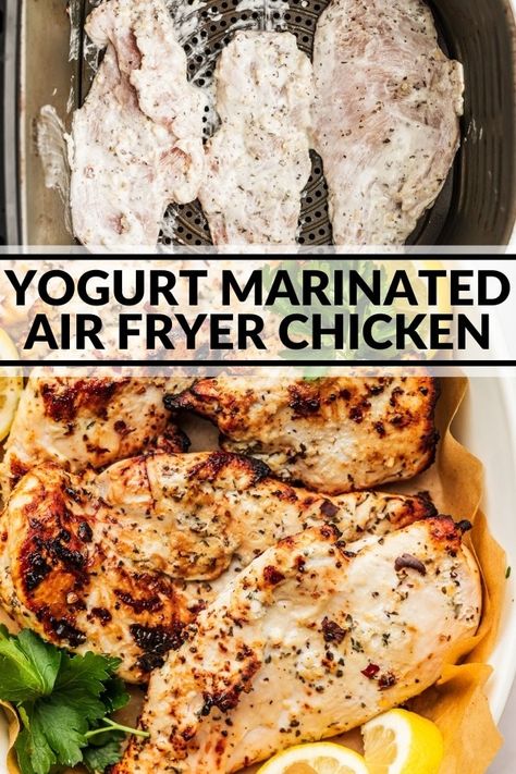 Yogurt Marinated Air Fryer Chicken Greek Yogurt Chicken Marinade, Greek Yogurt Chicken Recipes, Mediterranean Chicken Breast, Greek Yogurt Marinated Chicken, Air Fryer Recipes Chicken Breast, Greek Marinated Chicken, Yogurt Marinated Chicken, Marinated Chicken Recipes, Greek Yogurt Chicken