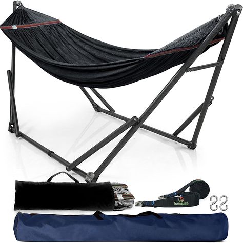 Tranquillo 550lb Capacity 2 Persons 2 Hammocks Included/Foldable Portable Hammocks with Stand, Tree Straps, Carry Bags for Garden Camping, Black Hammock Tree, Hammock Tree Straps, Double Hammock With Stand, Hammock Netting, Hammock With Stand, Garden Camping, Hammock Stands, Portable Hammock, Double Hammock