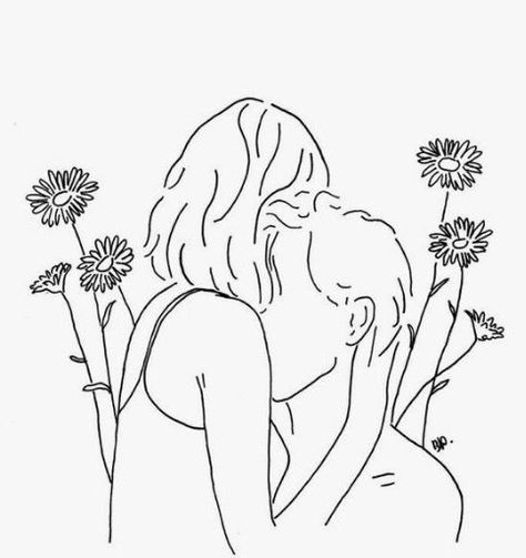 People Kissing, Minimalist Drawing, Outline Art, Pencil Art Drawings, Art And Illustration, Couple Drawings, Love Drawings, Line Art Drawings, Doodle Drawings