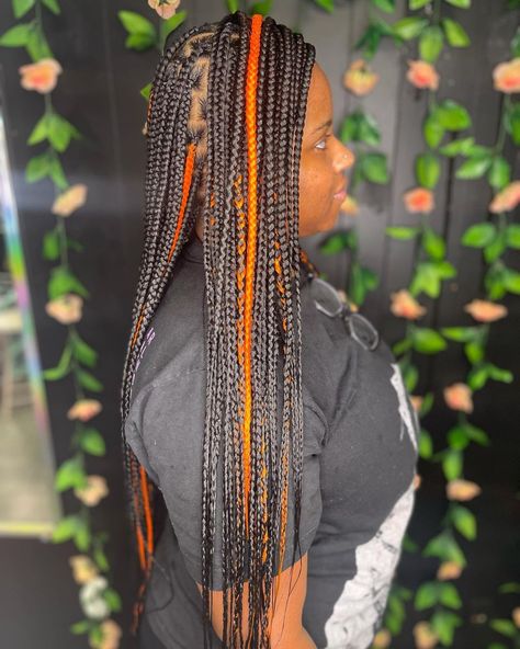 Orange Knotless Braids, Orange Braids, School Braids, Pretty Braided Hairstyles, Hair Tattoos, Pumpkin Colors, Knotless Braids, Braided Bun, Golden Blonde