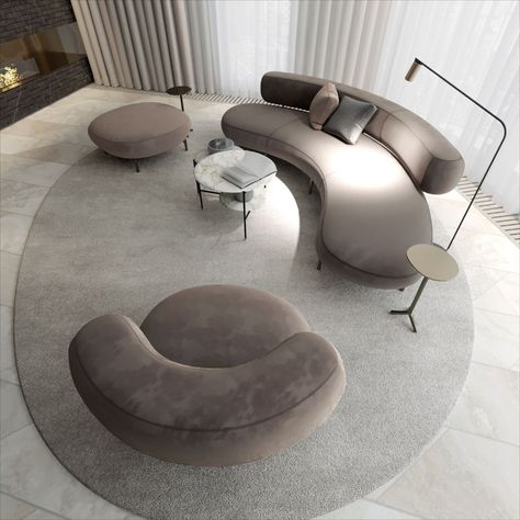 Ruang Tamu Outdoor, Modern Living Room Interior, Furniture Design Living Room, غرفة ملابس, Living Room Design Decor, Curved Sofa, Minimalist Interior, Home Room Design, Interior Furniture