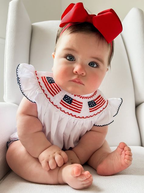 Smocked Baby Clothes, Southern Baby, Smocked Clothes, July Baby, Summer Baby Clothes, American Flags, 4th Of July Outfits, Baby Outfit, Newborn Pictures