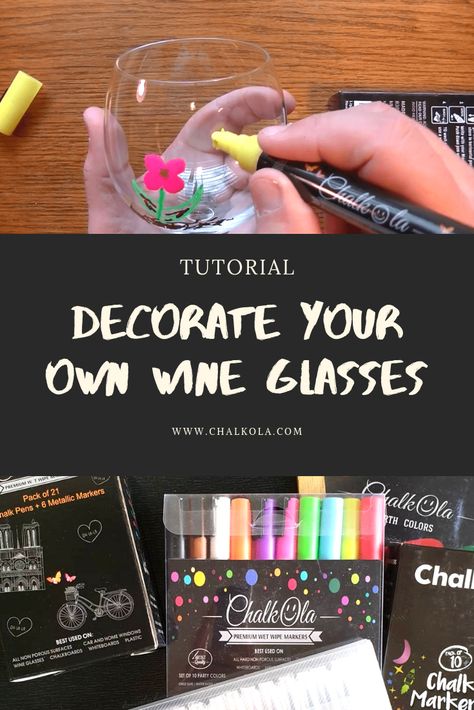 Decorate wine glasses with chalk markers!  Check out this easy tutorial!  #diy #wine