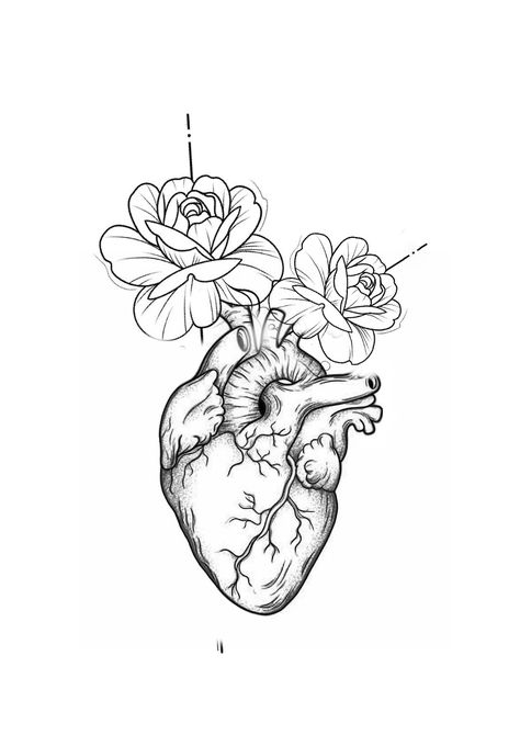 Anatomical Heart Flower Tattoo, Realistic Heart Tattoo Designs, Anatomical Embroidery, Honey Badger Tattoo, Real Heart Tattoos, Human Heart Tattoo, Badger Tattoo, Realistic Heart Tattoo, Heart Flower Tattoo