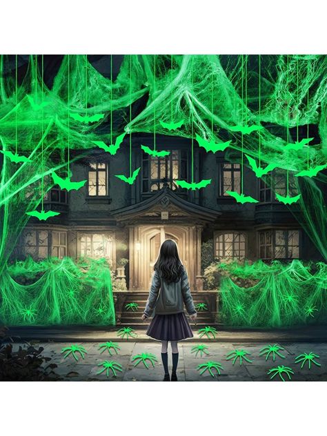 Halloween Glow In The Dark Spider Web Halloween Decorations  30pcs Fake Spiders And 16pcs Luminous Large Bat Decor For Halloween Eve DIY Window Home Wall Indoor OutdoorI discovered amazing products on SHEIN.com, come check them out! Autumn Window Display, Spider Web Halloween Decorations, Bat Decor, Halloween Outdoor Decoration, Halloween Glow In The Dark, Flying Ghost, Fake Spider, Decor For Halloween, Halloween Eve