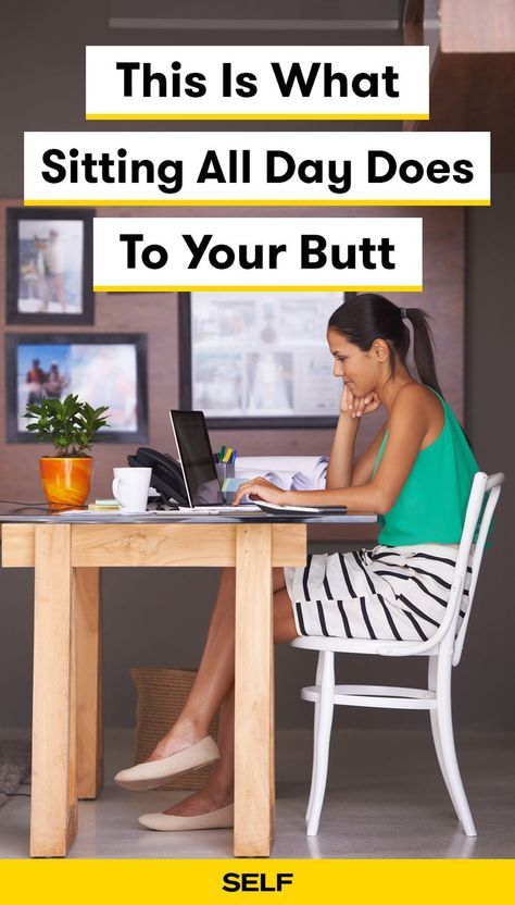 Sitting too long can be bad for your butt. Think about some active sitting exercises to improve your glute strength if your job requires you to sit for long periods of time. Flat Buttocks, Sitting Exercises, Exercise While Sitting, Sitting Too Long, Hourglass Figure Workout, How To Start Exercising, Desk Workout, Halloween Costumes To Make, Bum Workout