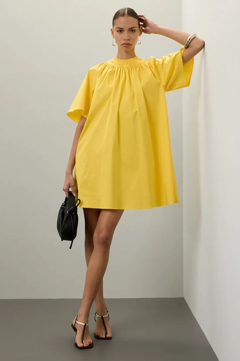 Yellow Dress by Roksanda Collective | Rent the Runway Linen Dresses Summer Chic, Simple Dress Styles, Linen Dresses Summer, Classy Wardrobe, Ethnic Dresses, Business Casual Summer, Color Blocking Outfits, Patterned Jeans, Simple Dress