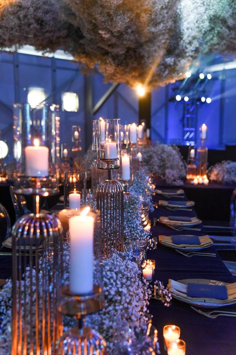 Blue & Gold Tones were the perfect match for this corporate gala ✨ Amazing to work with David Tutera on this special occasion Corporate Gala, Hanging Centerpiece, Gala Night, Fundraising Gala, Gala Event, David Tutera, Company Party, Gala Events, Elegant Themes