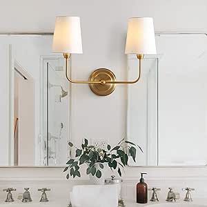 Safavieh SCN4015A Ezra Brass Gold 2-Light Wall (LED Bulbs Included) Sconce, White Glam Lighting, Vanity Lamp, Bathroom Sconces, Fireplace Ideas, Brass Gold, Light Sconces, Light Wall, New Wall, Guest Bedroom