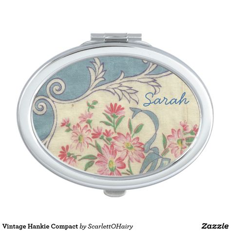 Vintage Hankie Compact Makeup Mirror Compact Mirror Personalized, Beauty Products Gifts, Unique Gift Items, Retro Images, Makeup Mirrors, Vintage Handkerchiefs, Designer Gifts, Compact Mirror, Makeup Mirror