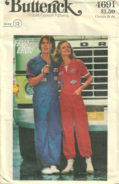 Matching Nascar jumpsuits! Mechanics Uniform, Nascar Costume, Mechanic Jumpsuit, Men Jumpsuit, 70s Women, Short Shirt, Jumpsuit Men, Fitted Jumpsuit, Jumpsuit Pattern