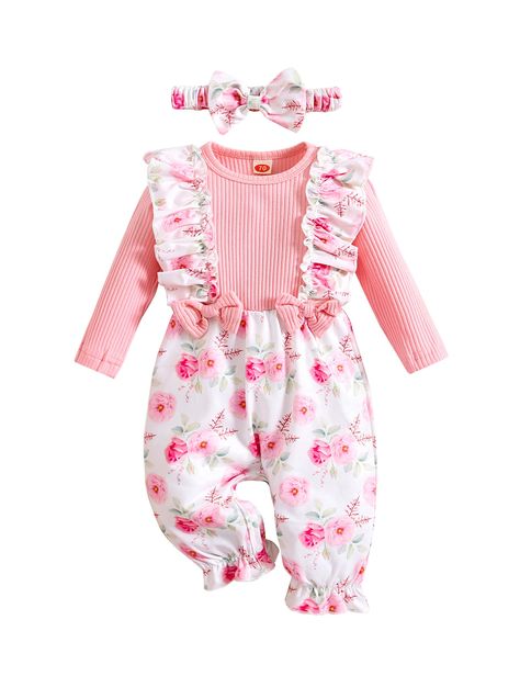 PRICES MAY VARY. Premium Material: Newborn girl clothes set is made of ribbed cotton top combined with polyester, this baby girl clothes are soft, skin-friendly, and breathable, ensuring your infant's absolute comfort throughout all season Fashion Design: Long sleeve infant newborn romper with floral suspender pants, classic round neck, floral ruffled shoulder , soft breathable ribbed knit top, elastic waist design, cute bowknot decoration, match same floral headband, making your baby girl the c Newborn Baby Girl Outfits, Headband Making, Suspender Jumpsuit, Shower Photography, Romper Long Sleeve, Newborn Bodysuit, Jumpsuit Outfits, Newborn Girl Outfits, Suspender Pants