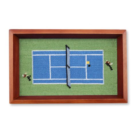 Cute Wooden Projects, Tennis Cross Stitch, Needlepoint Flowers Patterns, Tennis Needlepoint, Cross Stitch Home Decor, Free Needlepoint Patterns, Needlepoint Tray, Needlepoint Finishing Ideas, Cross Stitch Gift Ideas