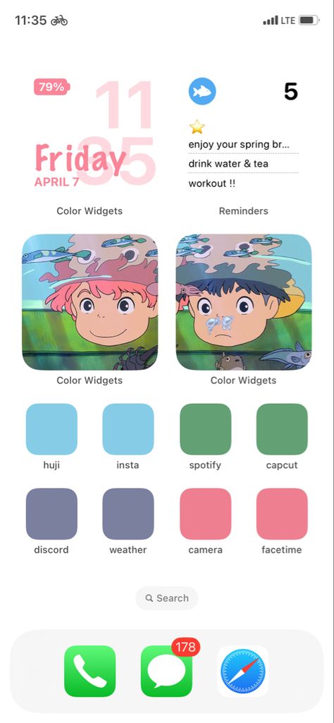 Ponyo Iphone Layout, Ponyo Sosuke, Ponyo Home Screen, Ponyo Themed Phone, Ponyo Phone Layout, Mario Homescreen Layout, Colorful Iphone Layout, Ponyo Lockscreen, Ponyo Wallpapers Iphone