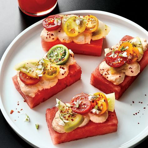 Watermelon Bites, Pickled Green Tomatoes, Pickled Tomatoes, Grilled Watermelon, Watermelon Ice Cream, Gazpacho Recipe, Seasonal Eating, Flavored Salts, Savory Pies