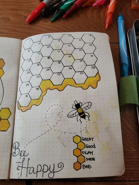 honey bee mood tracker bullet journal Bee Mood Tracker, Notesbog Design, Tracker Bullet Journal, Bullet Journal 2020, Bullet Journal Ideas Templates, Creating A Bullet Journal, Bullet Journal Banner, Bullet Journal Mood Tracker Ideas, Bullet Journal Notes