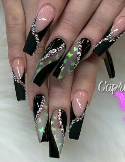 Goth Nails With Rhinestones, Nail Designs Bling, Flare Nails, Vegas Nails, Purple Acrylic Nails, Spring Acrylic Nails, Amazing Nails, Nail Time, Goth Nails