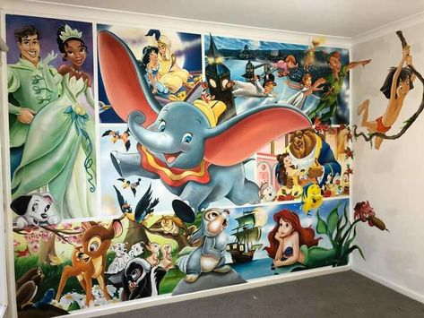 Disney Wall Murals Bedroom, Disney Mural Painting, Pixar Nursery, Baby Nursery Murals, Disney Kids Rooms, Disney Baby Rooms, Disney Wall Murals, Disney Mural, Disney Themed Rooms