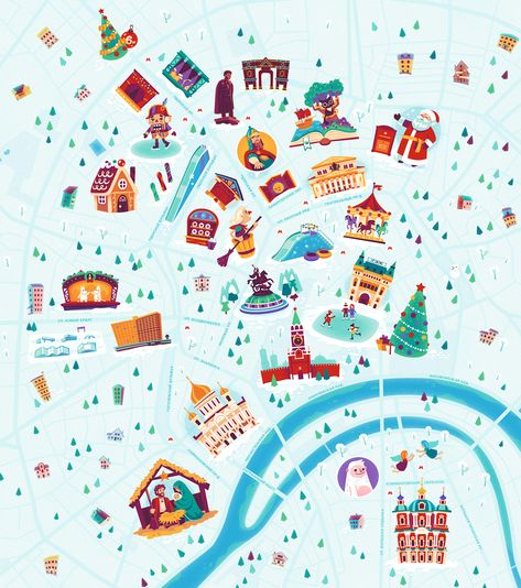 Journey to Christmas on Behance Journey Illustration, Illustrated Maps, News Agency, Illustrated Map, Illustration Inspiration, Special Thanks, Holiday Specials, Happy Holidays, Moscow