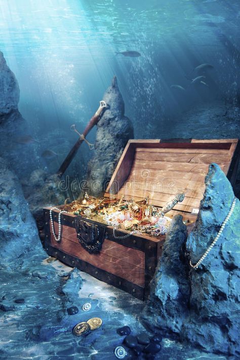 Open treasure chest with bright gold underwater. Photo of open treasure chest wi , #Ad, #chest, #bright, #Open, #treasure, #gold #ad Cool Screen Savers, Open Treasure Chest, Pirate Treasure Chest, Pirate Art, Screen Savers Wallpapers, Bottom Of The Ocean, Heroic Fantasy, Ghost Ship, Pirate Treasure