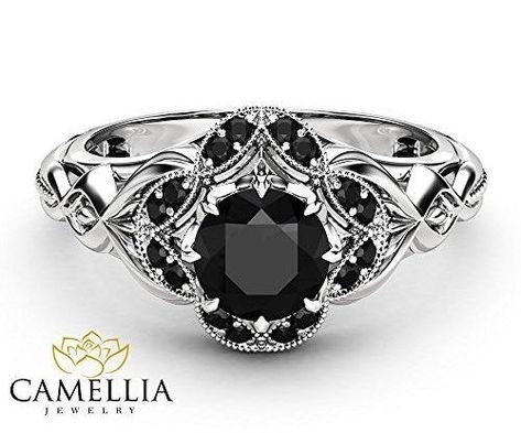 Black Diamond White Gold Gothic Engagement Ring Gothic Engagement Rings, Black Diamond Bridal Set, Gothic Engagement Ring, Vintage Engagement Rings Sapphire, Black Gold Ring, Black Engagement Ring, Black Gold Jewelry, Black Diamond Engagement, Aquamarine Engagement Ring