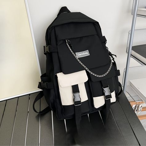 Faster shipping. Better service Backpack Outfit Men, Mens Backpack Travel, Trendy Backpacks, Chain Decor, Flap Backpack, College Bags, Waterproof Backpack, Men's Backpack, Printed Bags