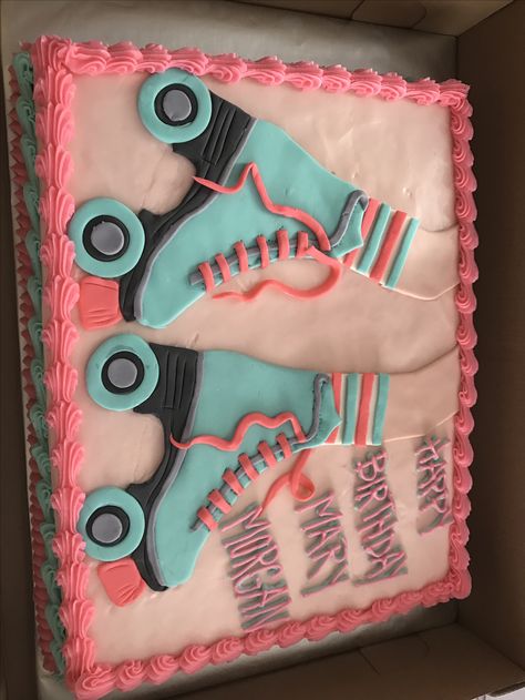 Roller Skating Sheet Cake, Birthday Cake Roller Skate, Groovy Skate Cake, Roller Skate Sheet Cake, Roller Skates Birthday Cake, Roller Skating Cakes, Roller Skating Cake Ideas, Skating Theme Cake, Skating Party Cake