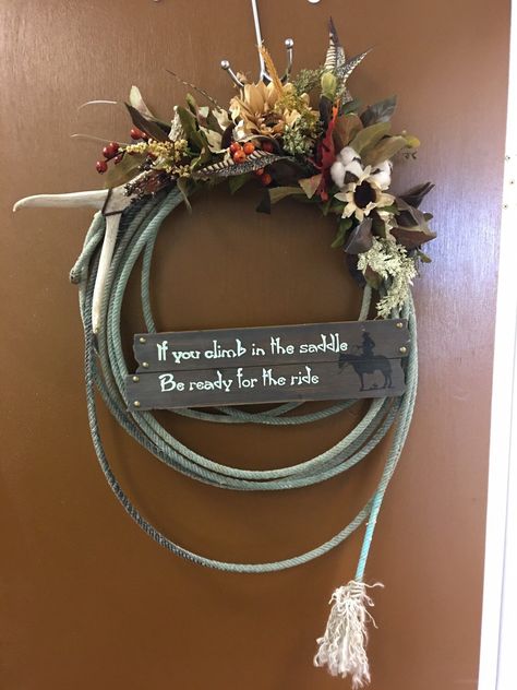 Excited to share this item from my #etsy shop: Cowboy Rope Wreath's with Signs/Sayings (Prices will vary) #homedecor #entryway #wreath #ropes Lariat Rope Crafts, Cowboy Home Decor, Western Wreaths, Rope Wreath, Ranch House Decor, Western Bedroom Decor, Western Crafts, Rope Decor, Casa Country