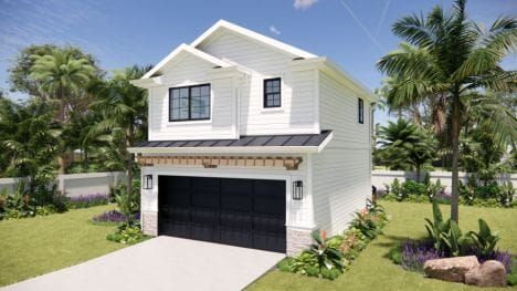 ADU Over Garage 1BR/1BA | One Bedroom Carriage House Two Story Adu, 2 Story Adu, Garage With Adu, Adu Floor Plans, Stucco Siding, White Siding, Garage Addition, Custom Floor Plans, New Garage