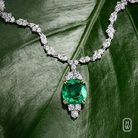 An enchanting emerald and diamond necklace complements summer’s lush garden greens. Harry Winston. Harry Winston Jewelry, Emerald And Diamond Necklace, Harry Winston, Modern Necklaces, Lush Garden, Emerald Jewelry, Stunning Jewellery, Diamond Pendant Necklace, Dream Jewelry