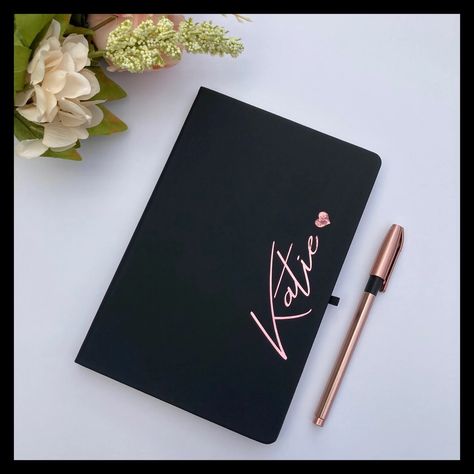 Diary Cover Design, Customized Diary, Personalized Notebook Cover, Personalised Diary, Journal Black, Desain Pantry, Gold Font, Custom Notebook, Diary Covers