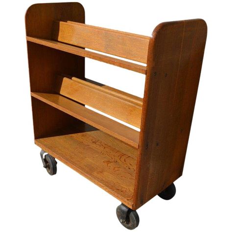 Shelves On Wheels, Carts On Wheels, Slanted Shelves, Library Cart, Victorian Bookcases, Art Deco Bookcase, Book Carts, Glass Cabin, Book Cart