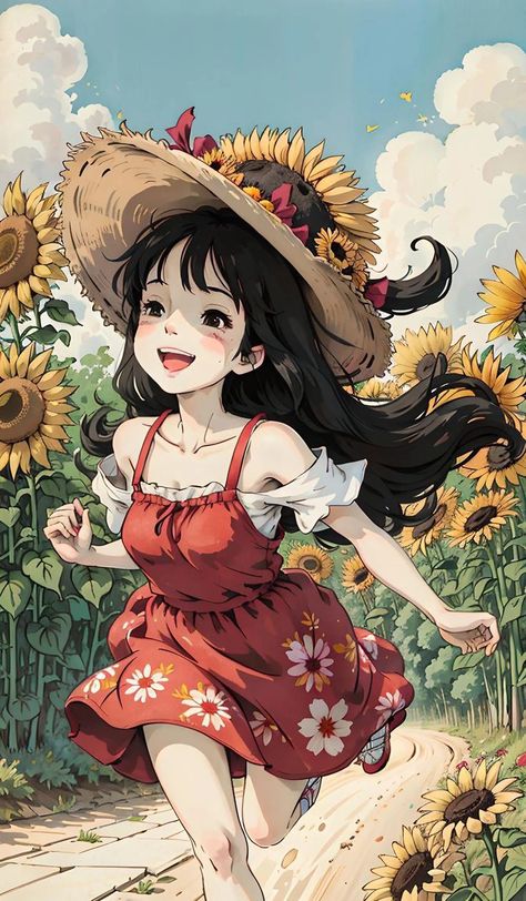 Classic Anime Style Classic Anime Style, Classic Anime, Anime Style, A Girl, Black Hair, Running, Flowers, Hair, Anime