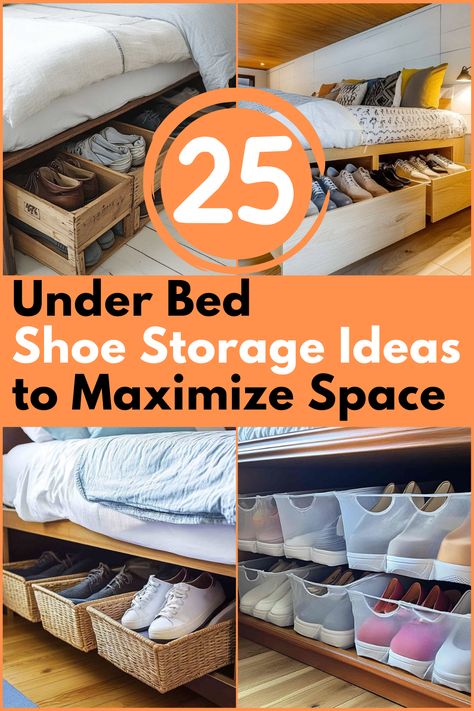 Looking for easy ways to organize your shoes? Check out these 25 stylish and functional under bed shoe storage ideas to help you keep your room tidy and shoes protected. #UnderBedStorage #ShoeOrganization #SmallSpaceLiving #BedroomStorage #ClutterFree Under The Bed Shoe Storage Ideas, Shoe Storage Hacks, Rolling Storage Bins, Under Bed Shoe Storage, Shoe Storage Small Space, Shoe Storage Ideas, Storage Hacks Diy, Self Storage Units, Shoe Storage Solutions