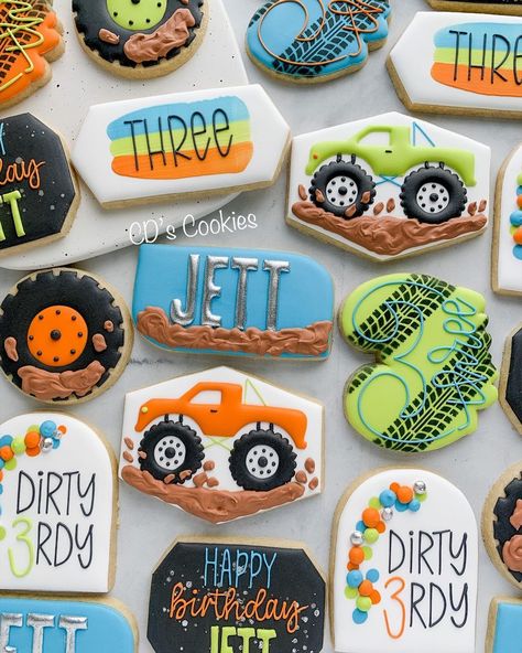 Monster Truck Theme Birthday Party, Monster Truck Cookies, Monster Jam Birthday Party, 3rd Birthday Party For Boy, Monster Jam Birthday, Monster Jam Party, Monster Truck Theme, Baby Birthday Party Theme, Monster Truck Cake