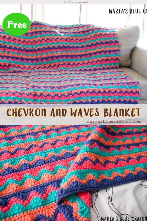 Unique Crochet Blanket, Waves Crochet, Crochet Throws, Crochet Ripple Pattern, Crochet Blanket Chevron, Crochet Chevron, Crocheted Afghans, Blue Crayon, Crocheted Blankets