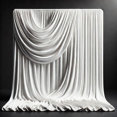 NOTE: Please allow 48 hours for production of all fabric products. Our Spandex Party Drape Fabric by Eastern Mills is a WRINKLE FREE, 200GSM,  premium fabric. Perfect for draping the most elegant events! This spandex fabric is 10ft wide with a single 4" rod pocket at the top. Other top and sewing finishes options available. Colors Available: Black White Fabric Content: 10% Spandex 90% Polyester / Non Fire Retardant Wedding Drapery Ideas Backdrops, White Fabric Backdrop, White Tulle Backdrop, Event Draping, Wedding Drapery, Wall Drapes, Photography Studio Design, White Drapery, Drape Fabric